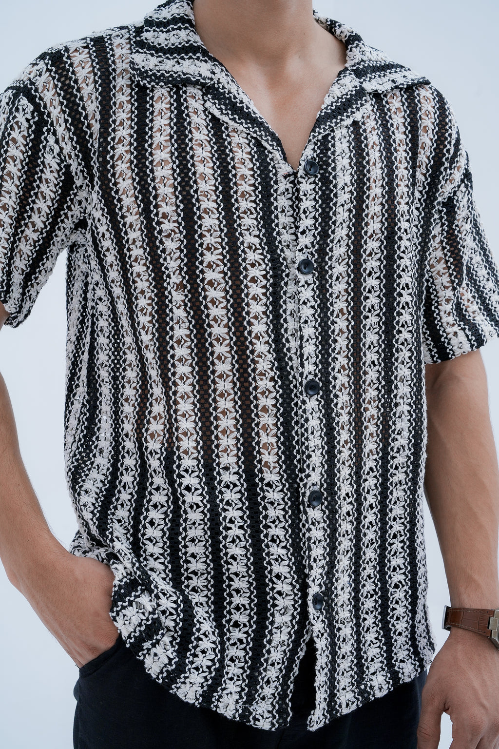 Pinstripe Camp Shirt - front pocket detail