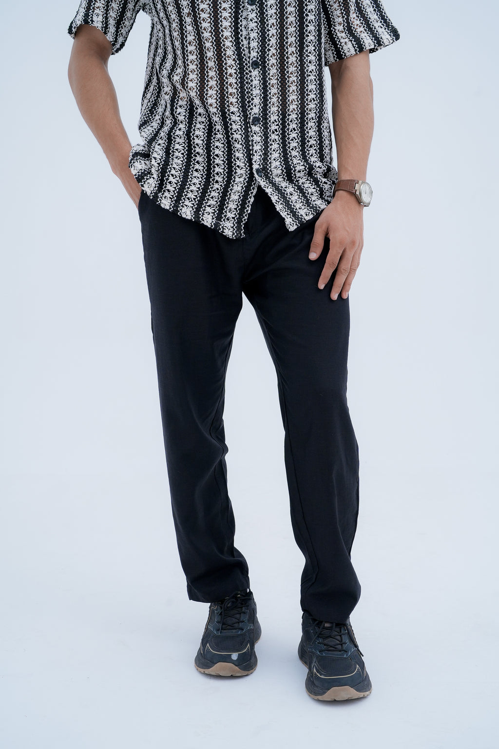 Snap Side Trousers in Black - full length