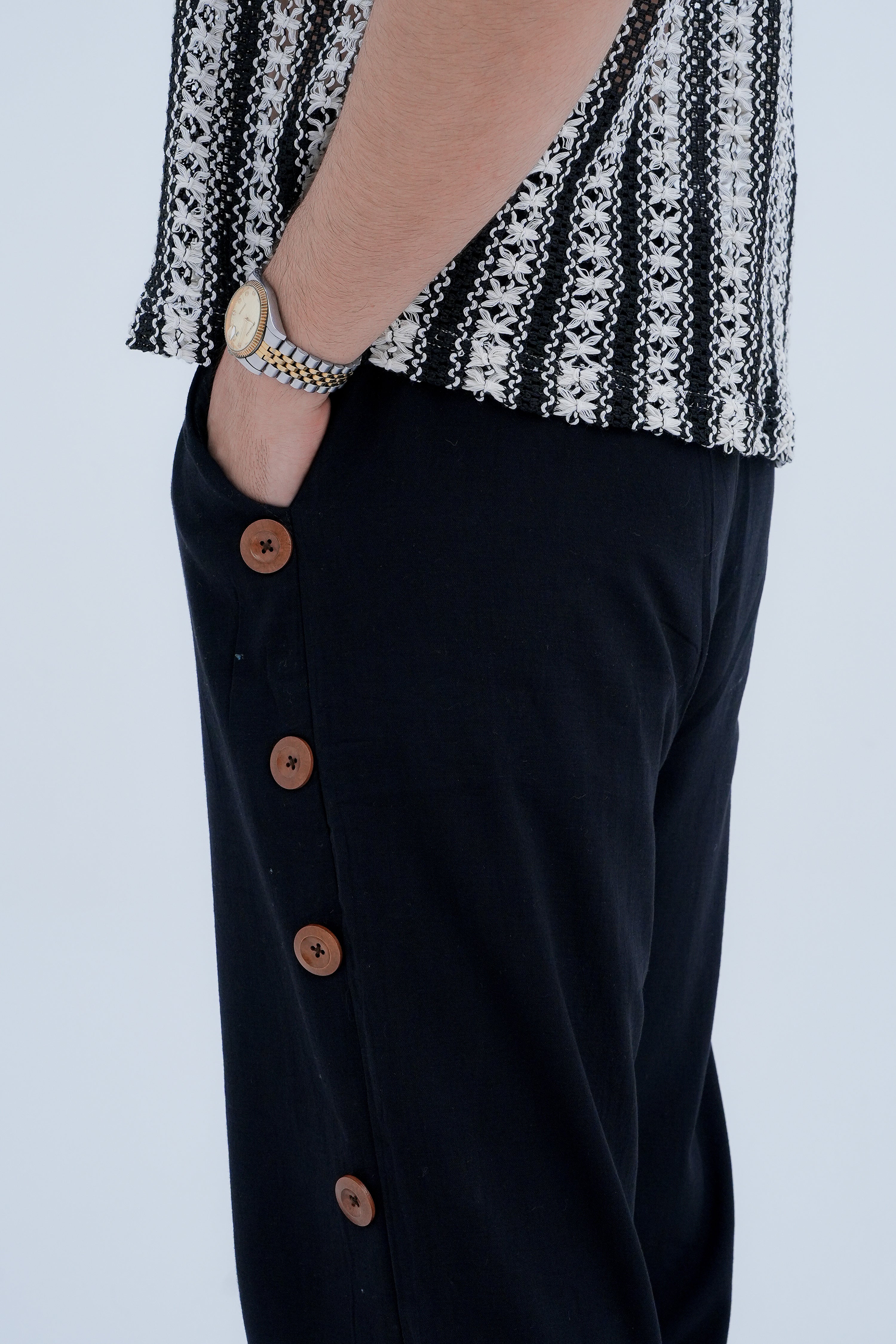 Snap Side Trousers in Black - pocket detail