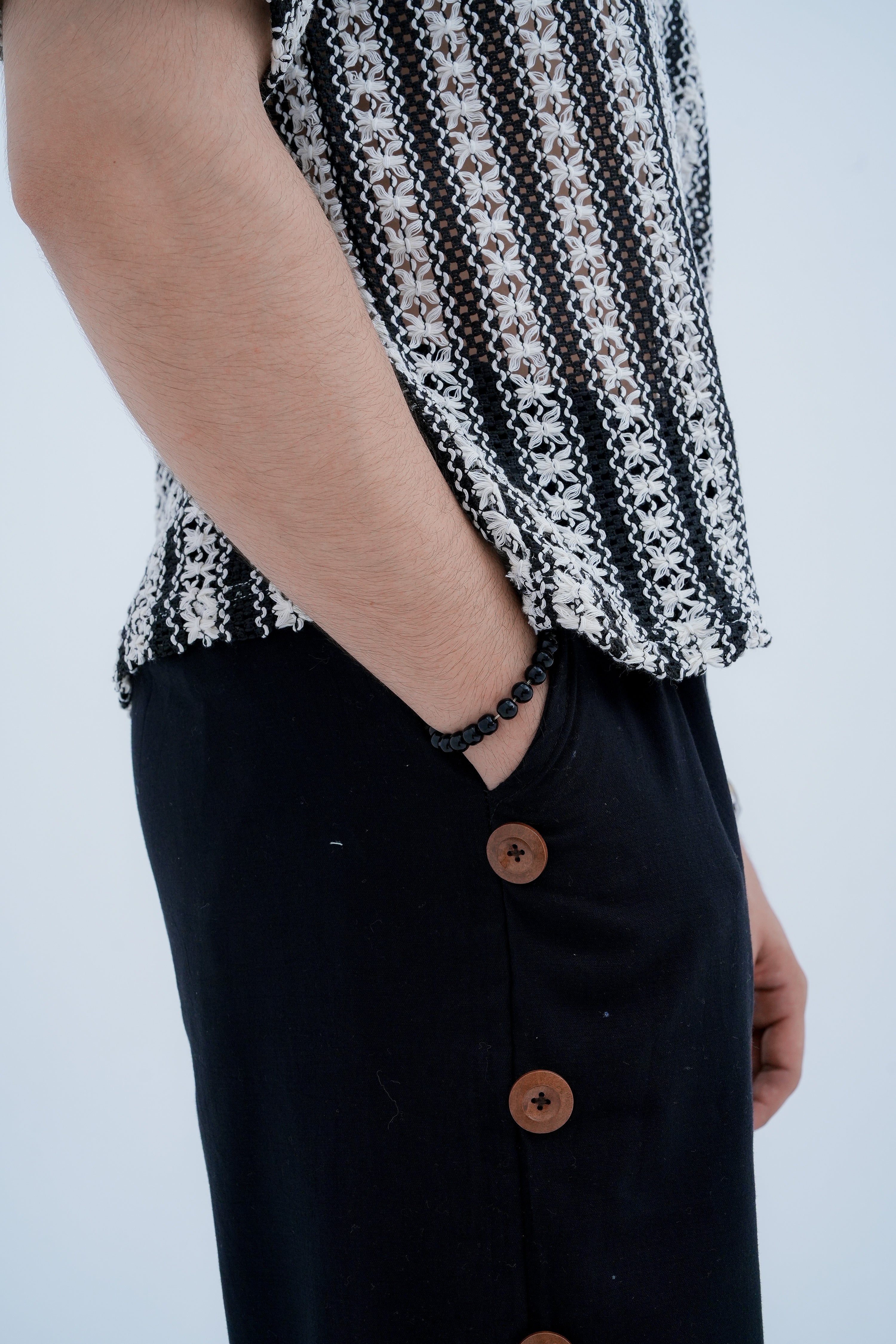 Snap Side Trousers in Black - side pocket close up