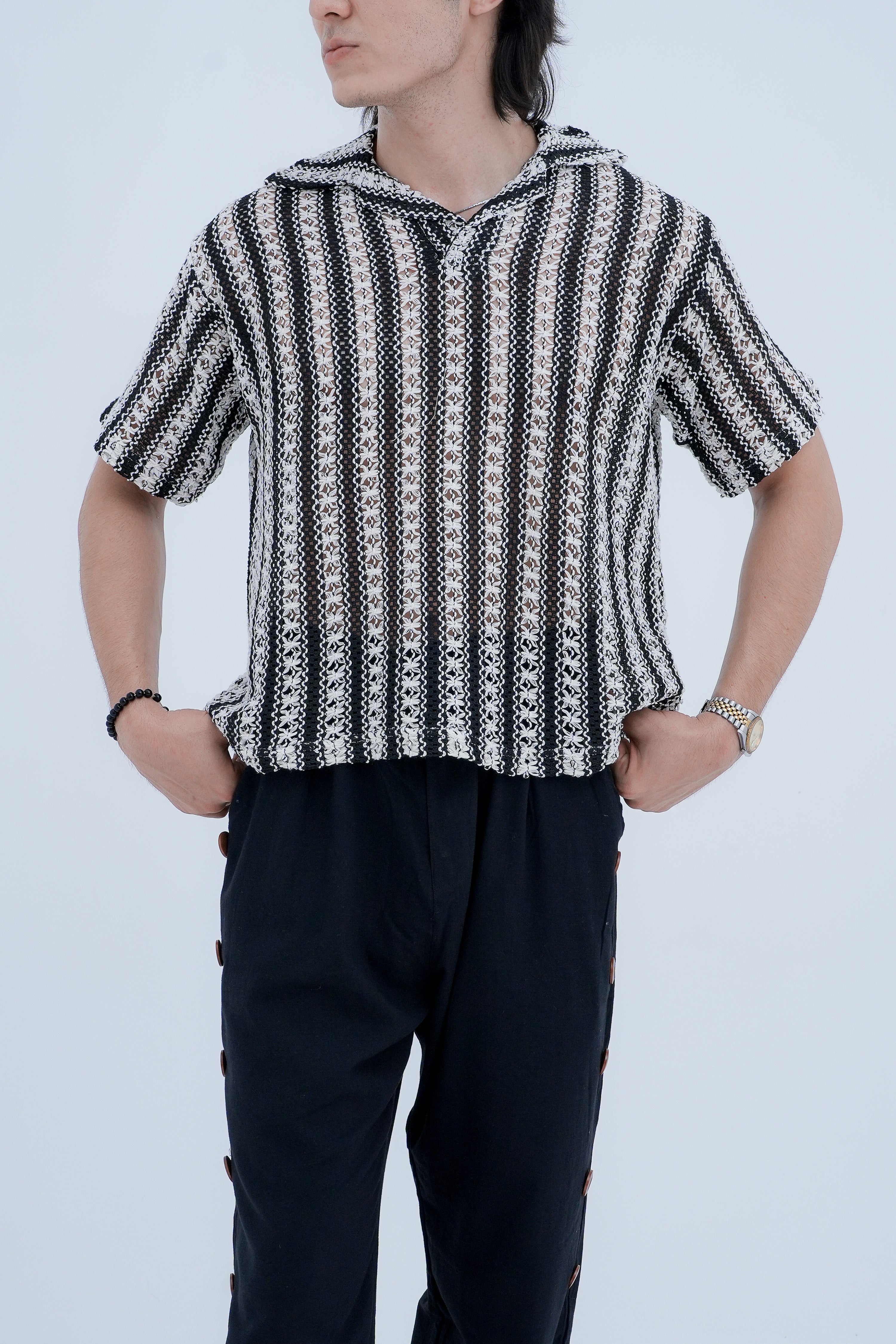 Pinstripe Camp Shirt - front full body