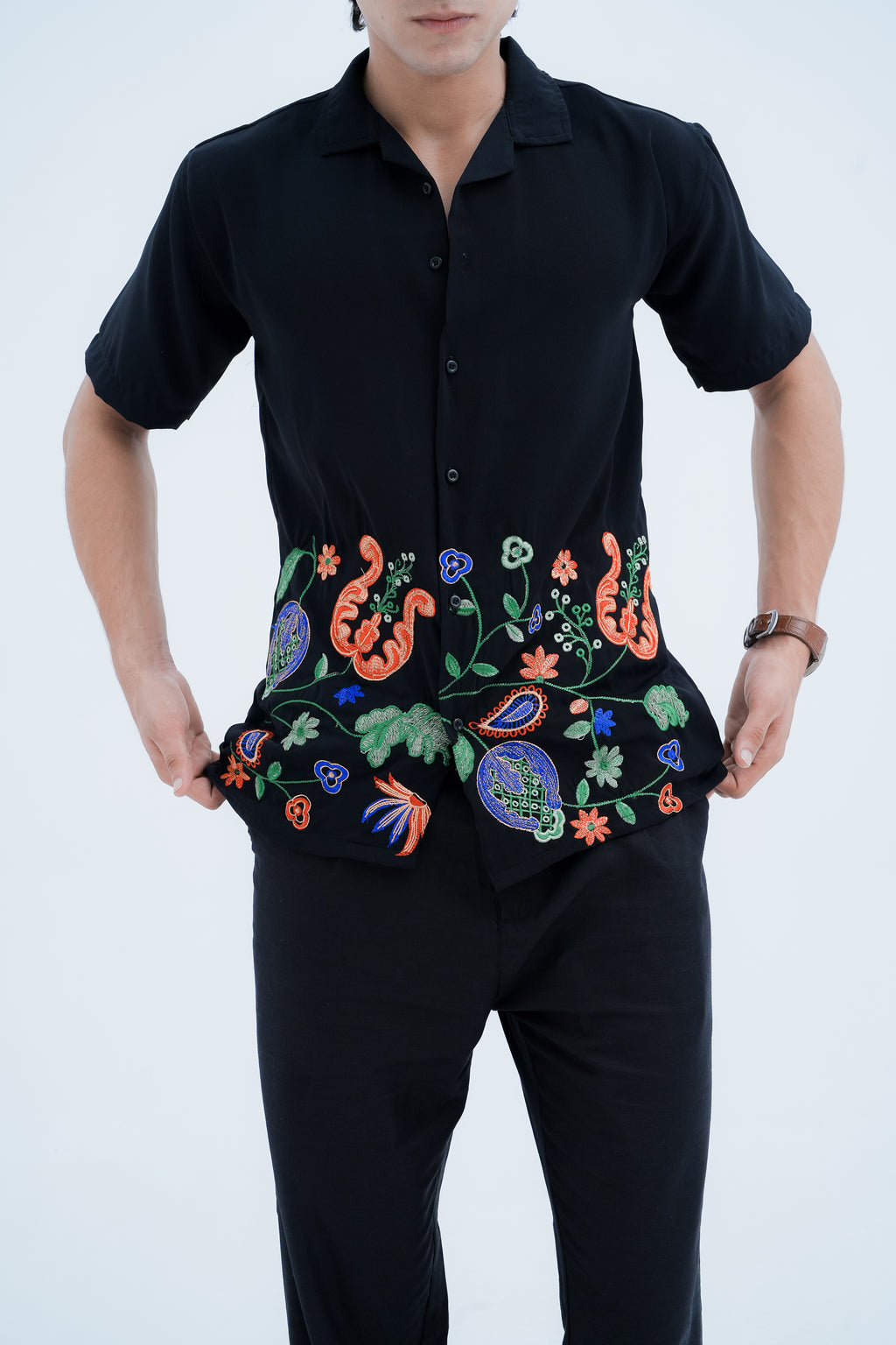 Paisley Bloom Shirt - hip embroidery detail