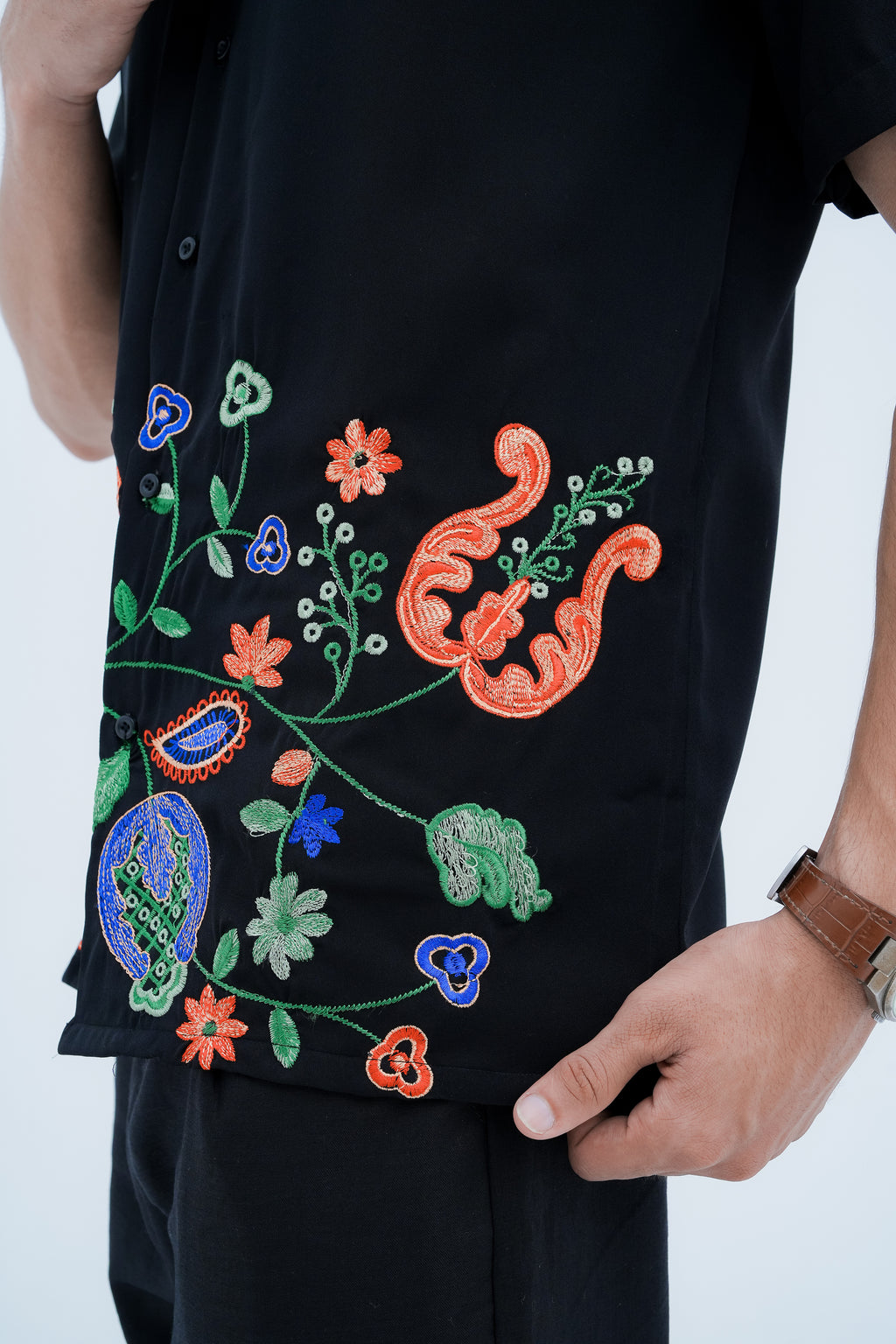 Paisley Bloom Shirt - side embroidery detail
