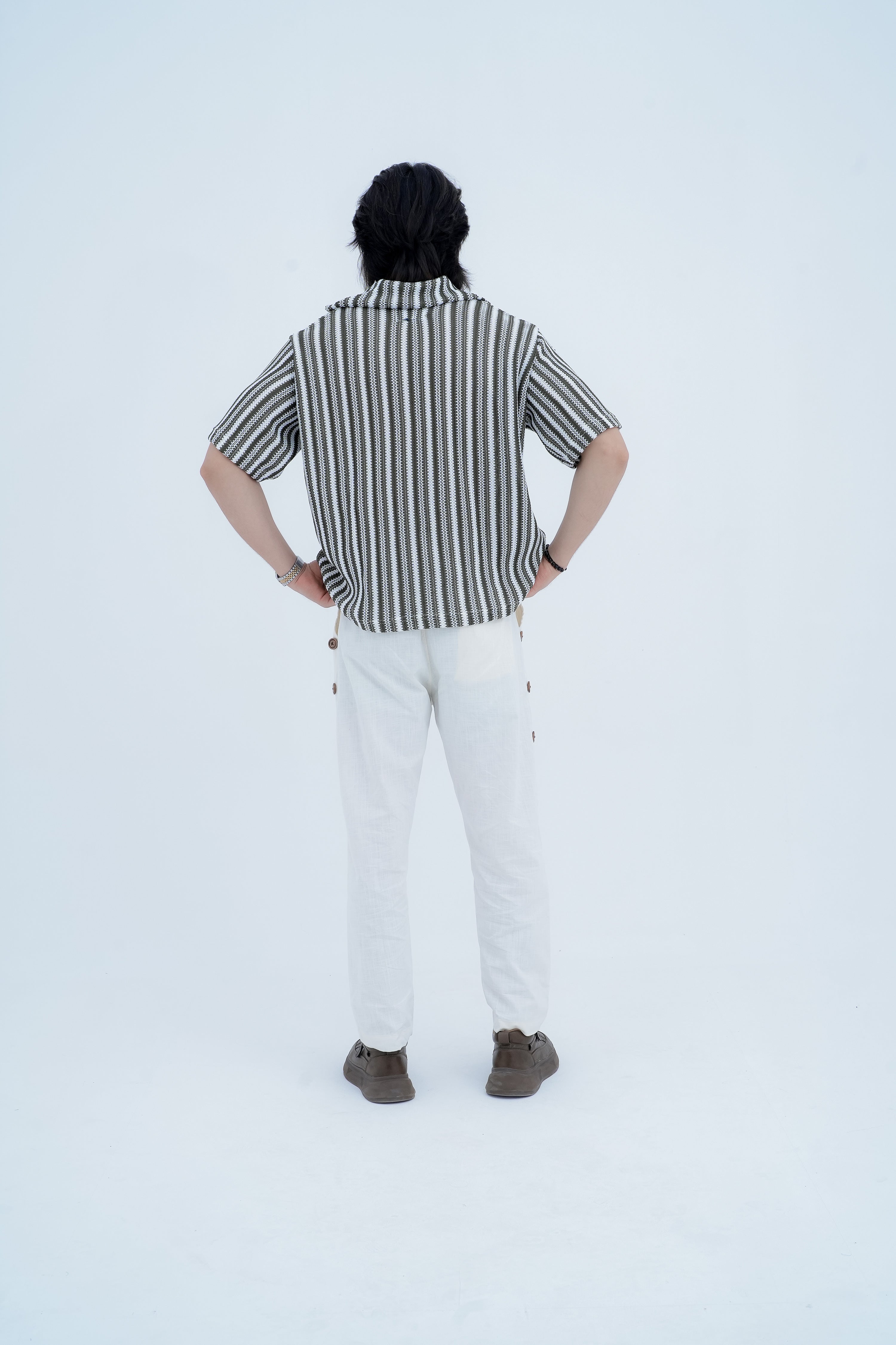 Snap Side Trousers in White - back view