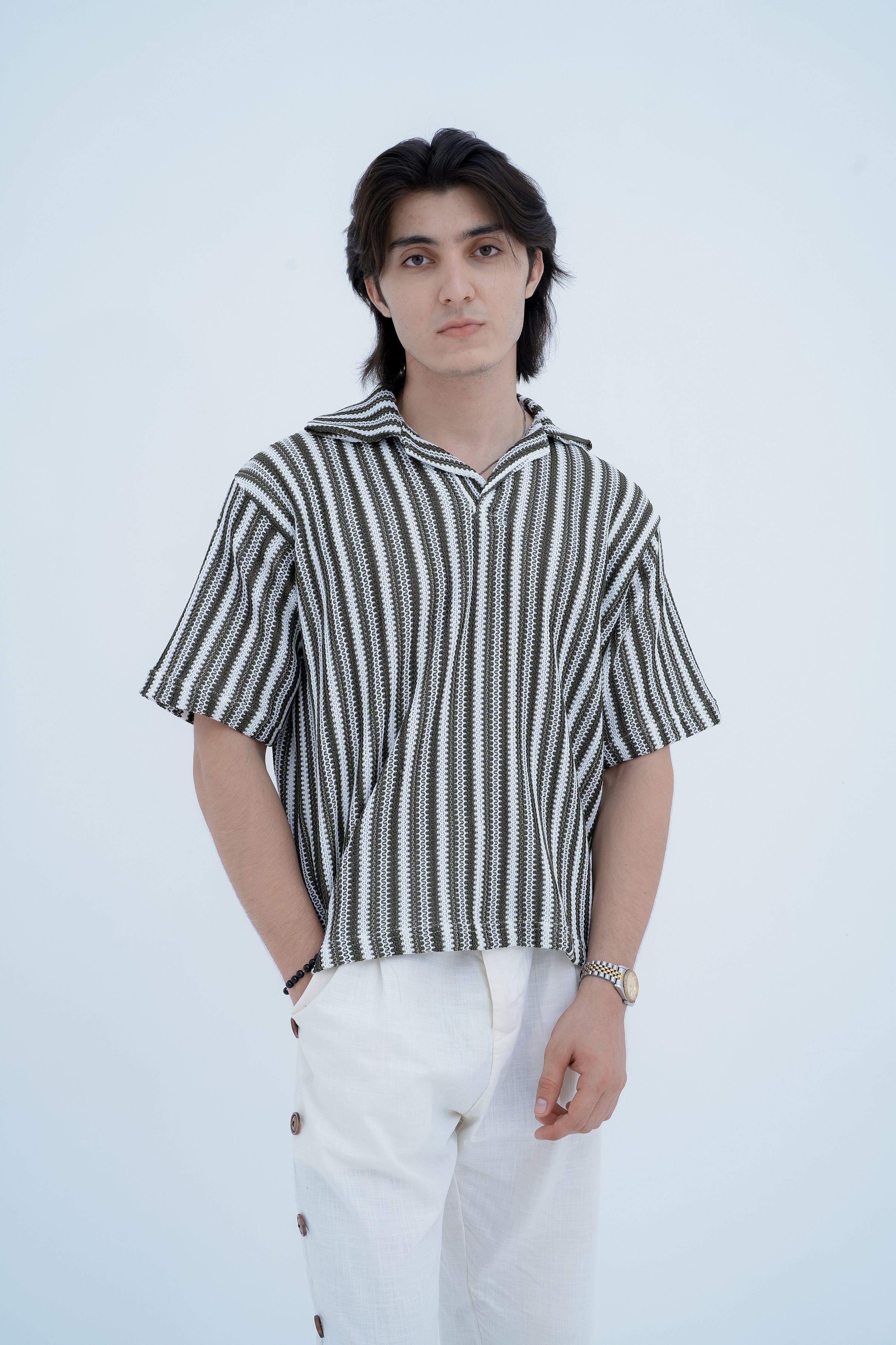 Snap Side Trousers in White - front view