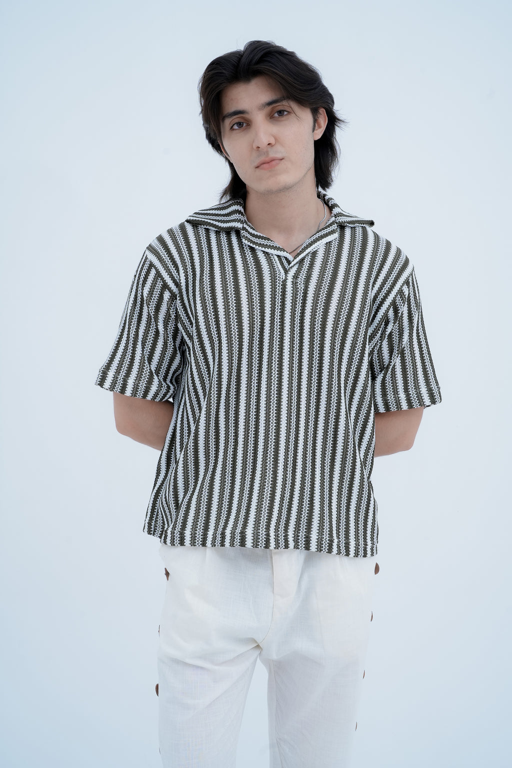 Snap Side Trousers in White - front view standing