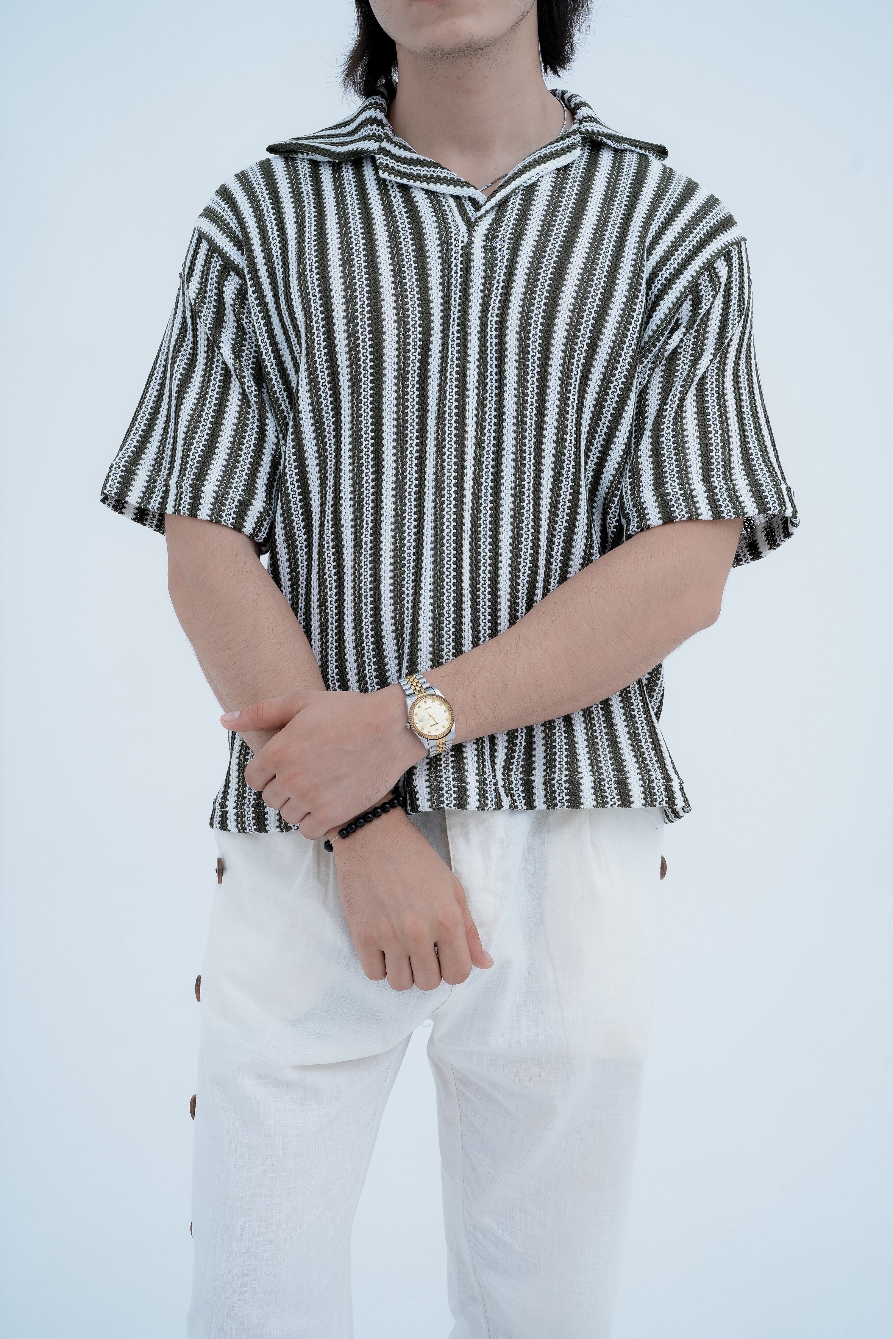 Snap Side Trousers in White - front close up