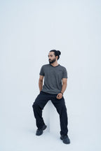 Onyx Contrast Tee - front pose walking