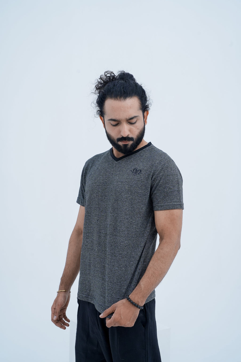 Onyx Contrast Tee - front bust looking down