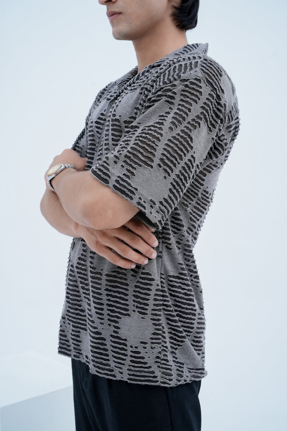 Fog Textured Shirt - side view arms crossed