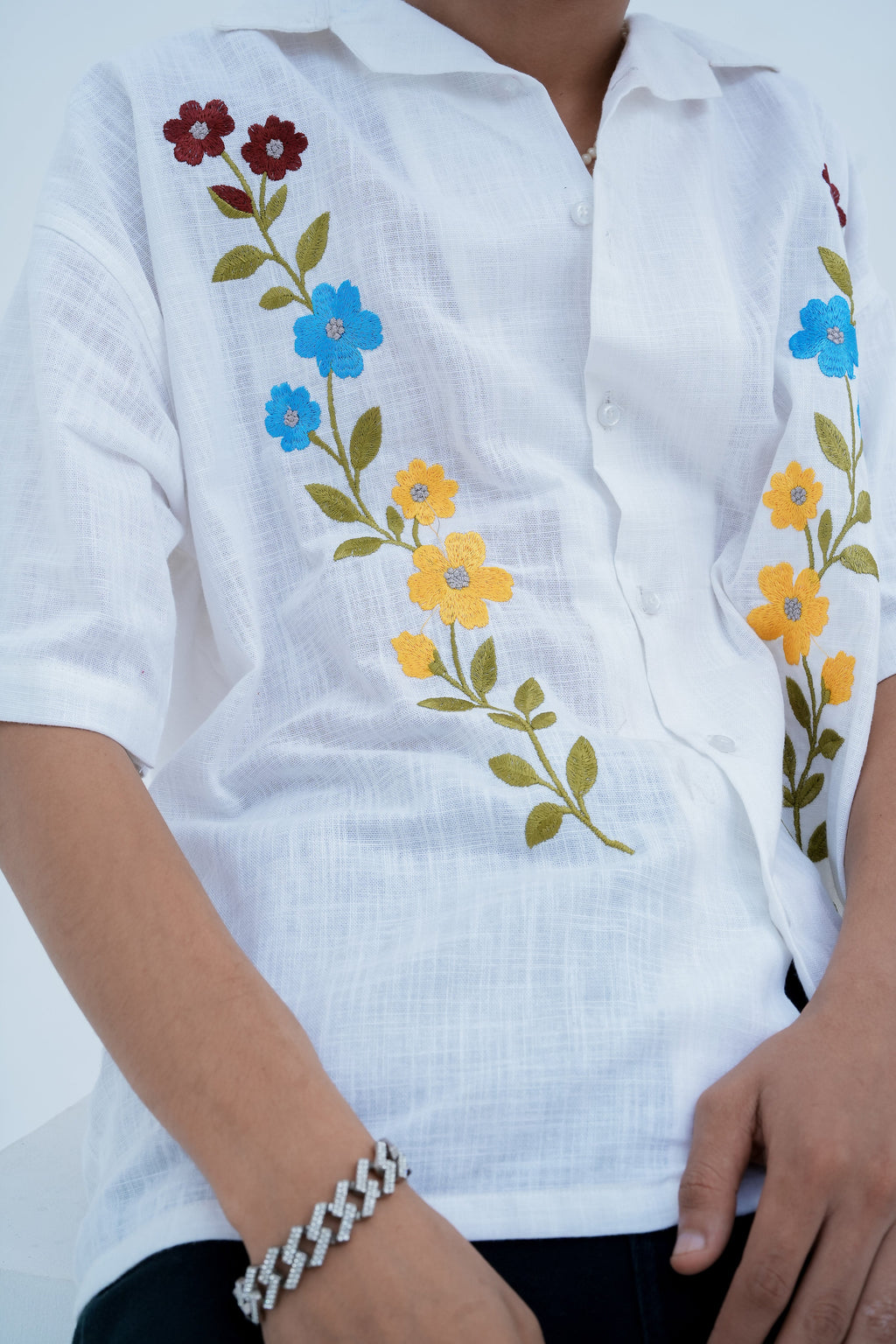 Wildflower Embroidered Shirt - embroidery close up