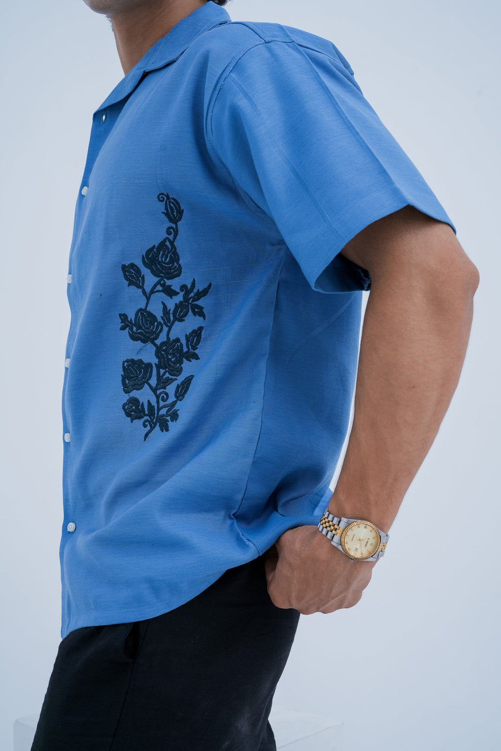 Rosette Embroidered Camp Shirt - embroidery detail