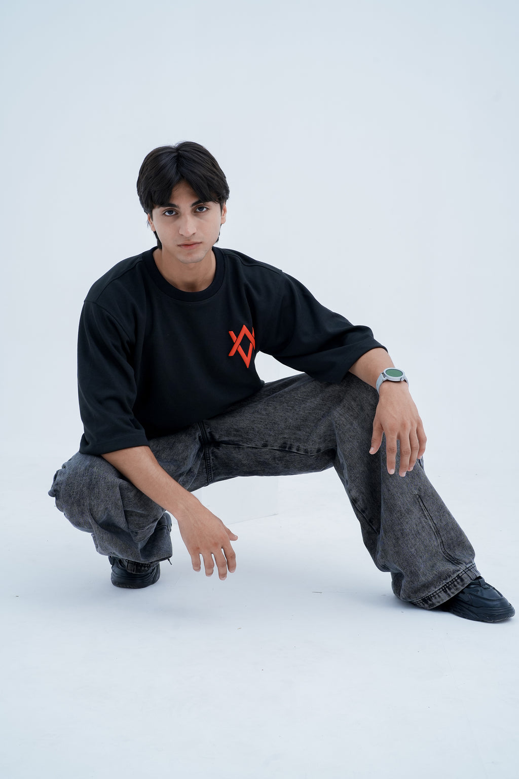 Mark Logo Tee - front pose crouched