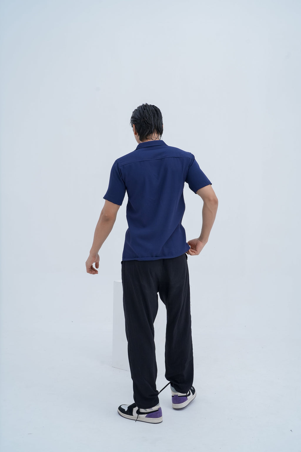 Bloom Embroidered Camp Shirt in Navy - back view