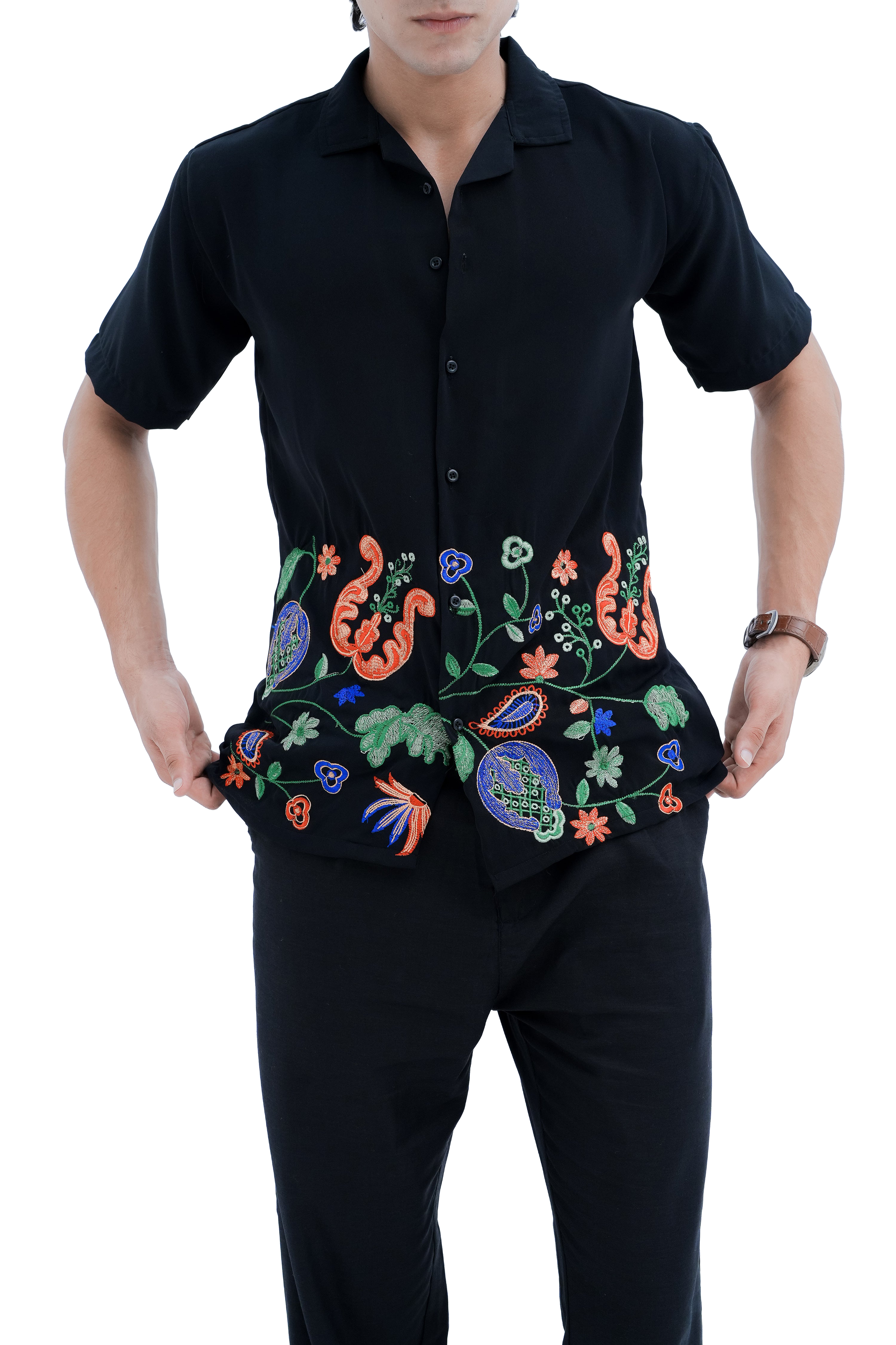 Paisley Bloom Shirt - hip embroidery detail