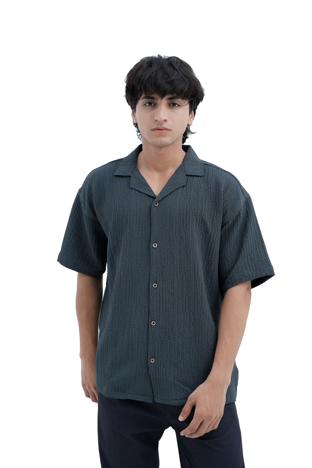 Horizon Camp Shirt in Charcoal - front bust