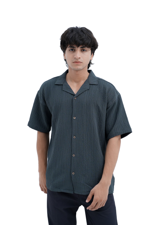 Horizon Camp Shirt in Charcoal - front bust