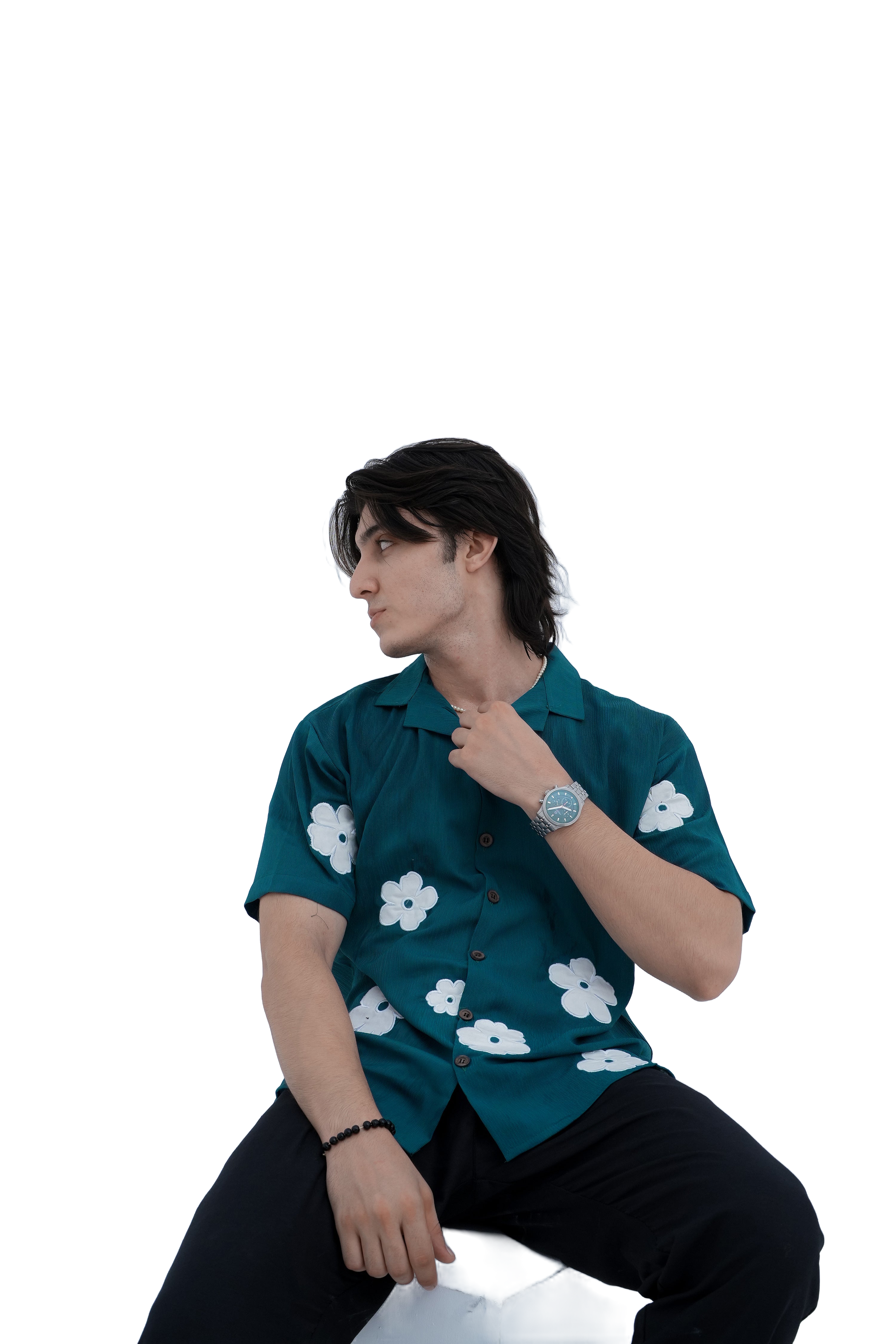 Daisy Patch Shirt - front seated pose