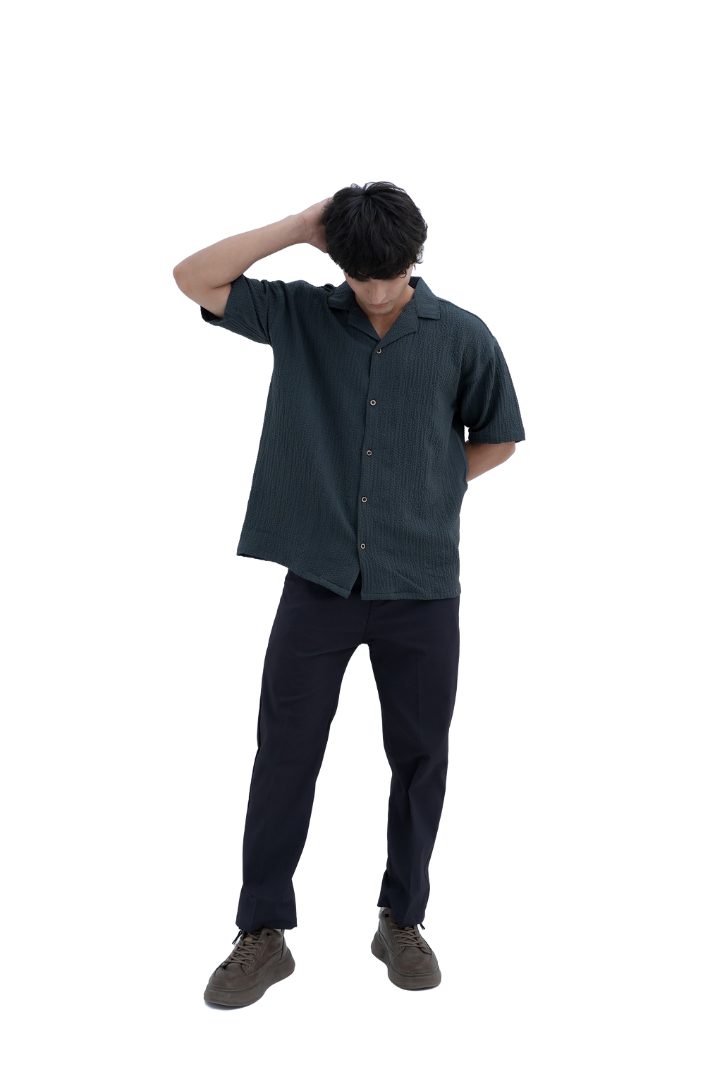 Horizon Camp Shirt in Charcoal - side action pose