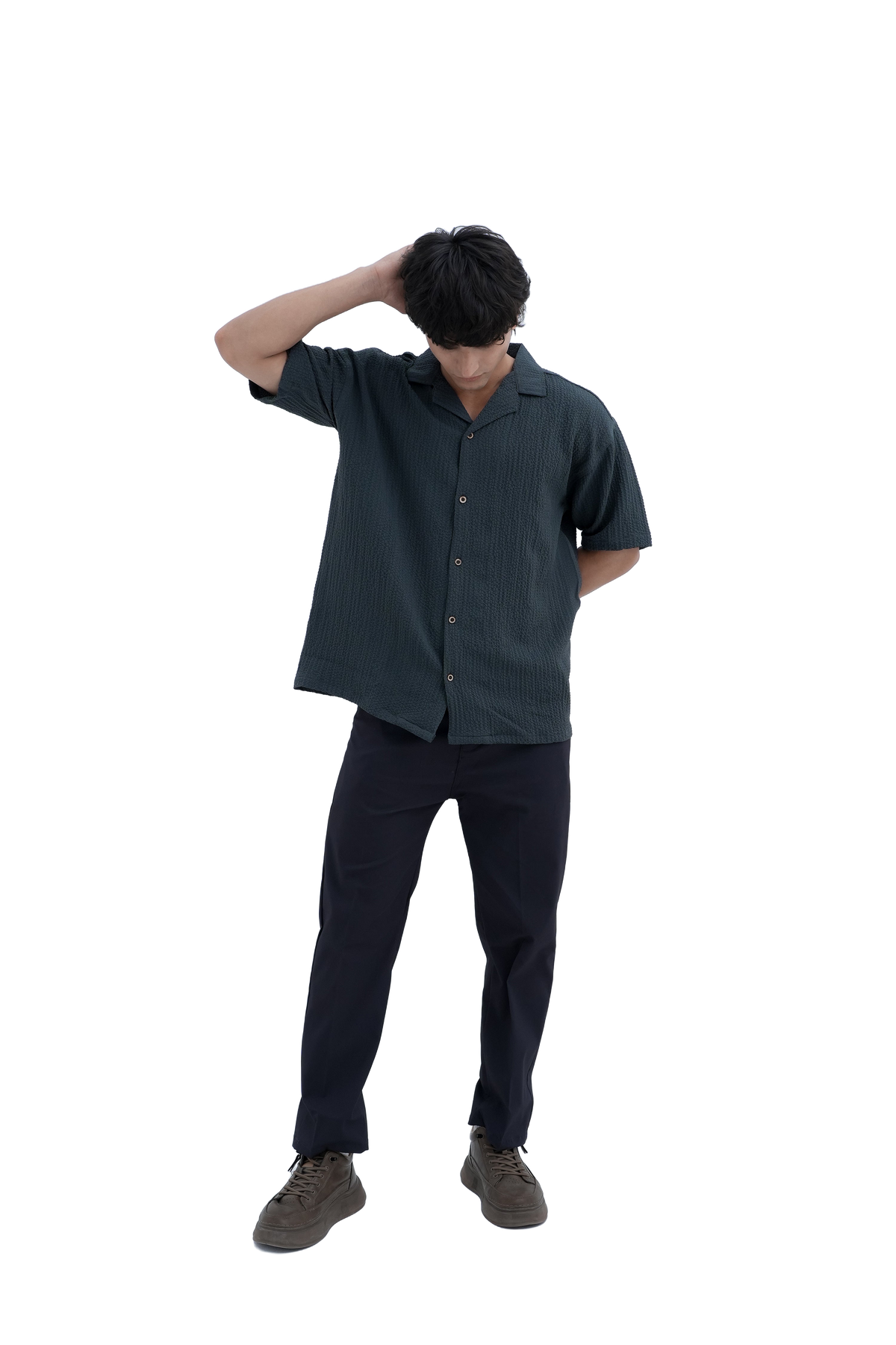 Horizon Camp Shirt in Charcoal - side action pose