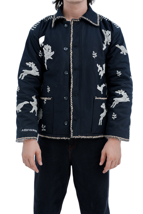 Folk Embroidered Chore Jacket - front view